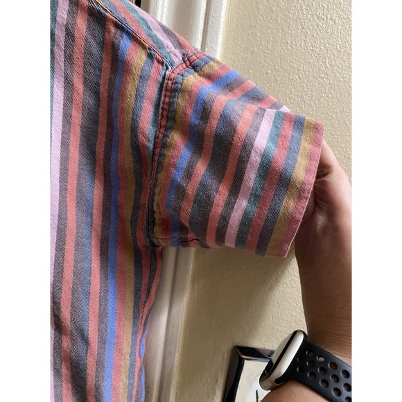 Madewell Courier Button-Back Shirt in Rainbow Stripe V-neck Cotton Oversized XXS - Picture 7 of 12
